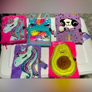 NWT Claire’s Bundle of 5 Fuzzy Journals With Lock & Key.